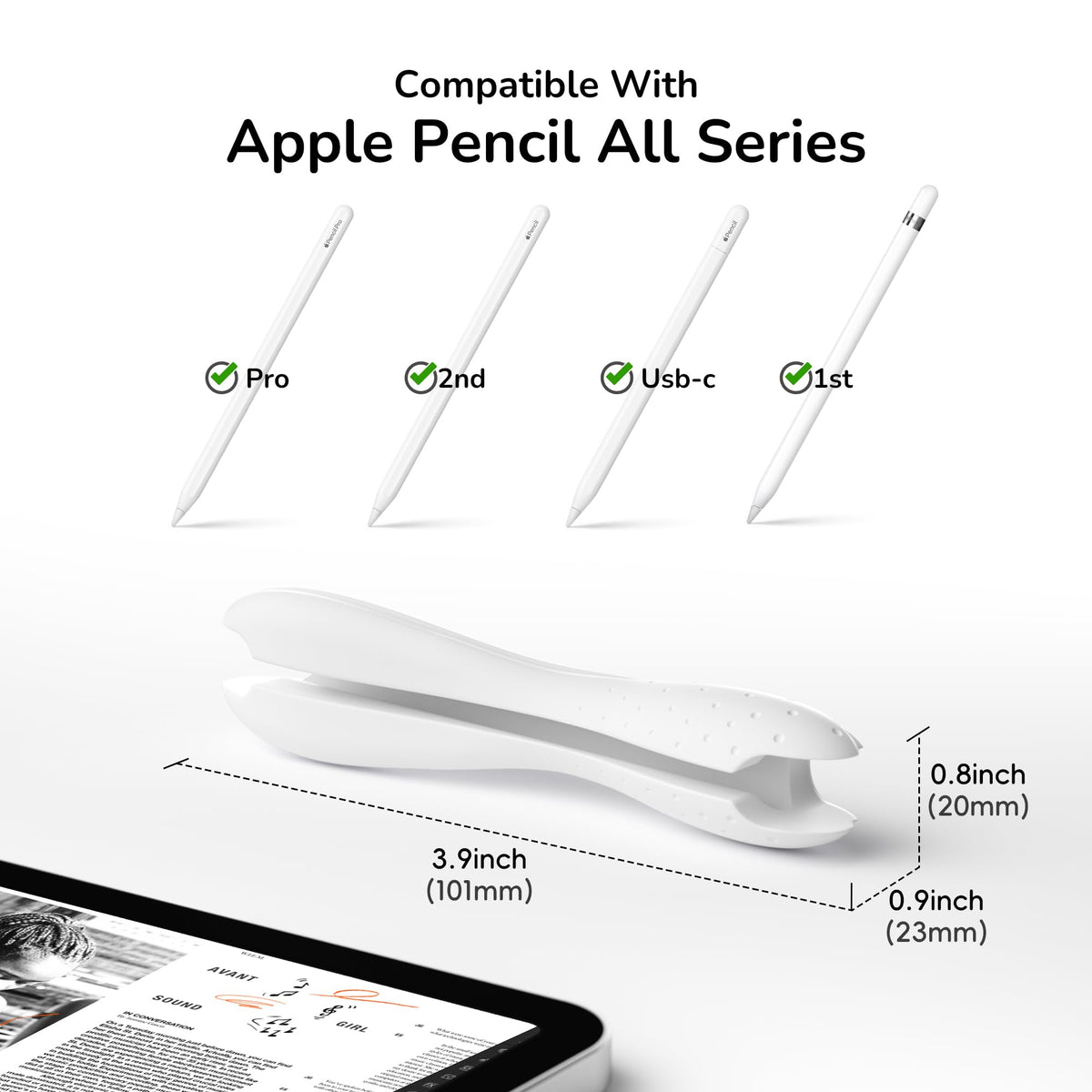 Compatible with Apple Pencil Pro 1st/2nd Generation USB-C Silicone Sleeve White Z892