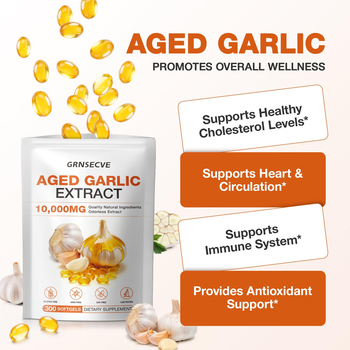 Odorless Garlic Capsules 10,000mg 300 Softgels X749