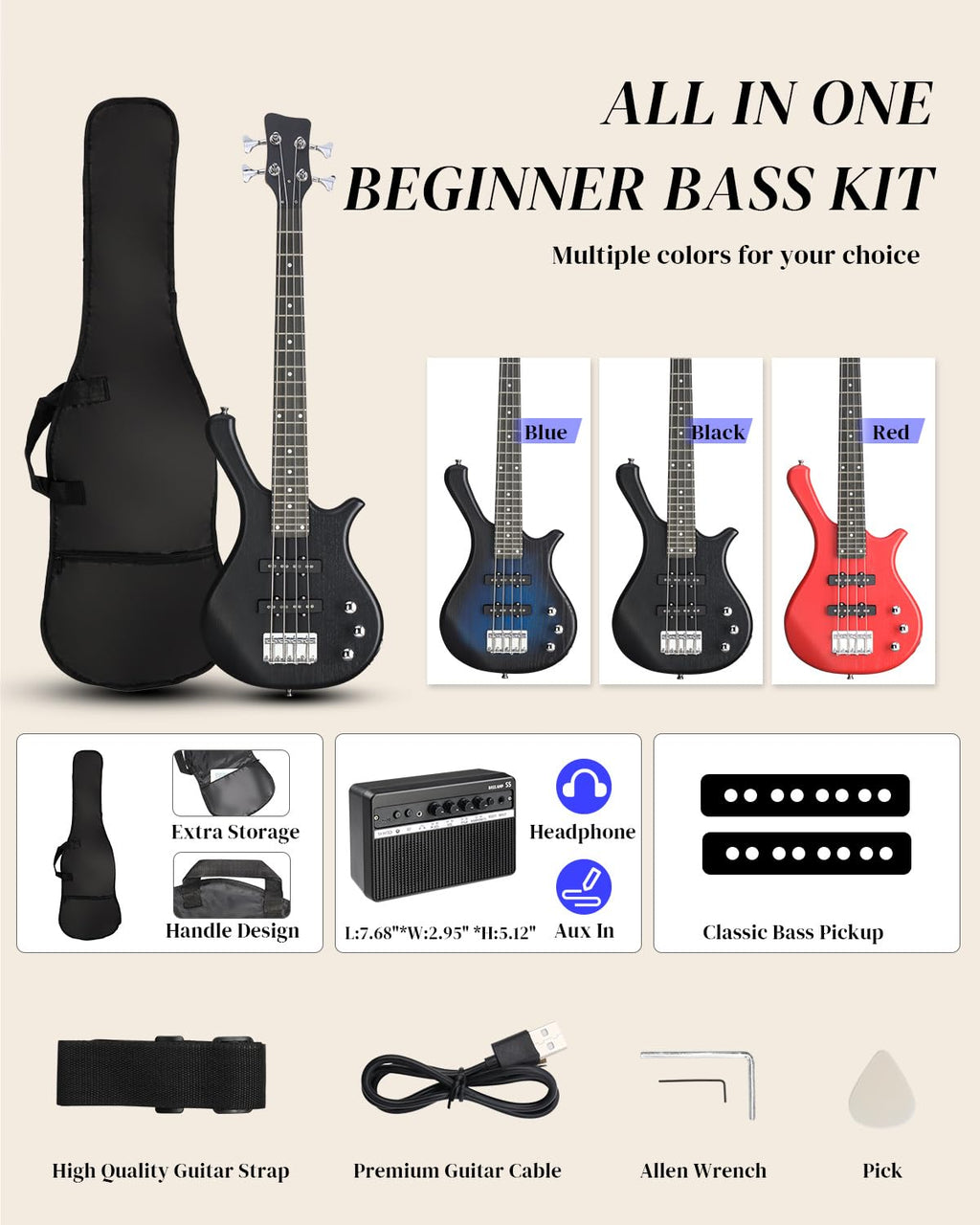 36 Inch 4 String Electric Bass Guitar X13936