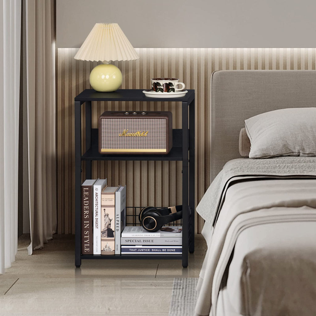 Black 3 Tier End Table with Storage Shelf J100