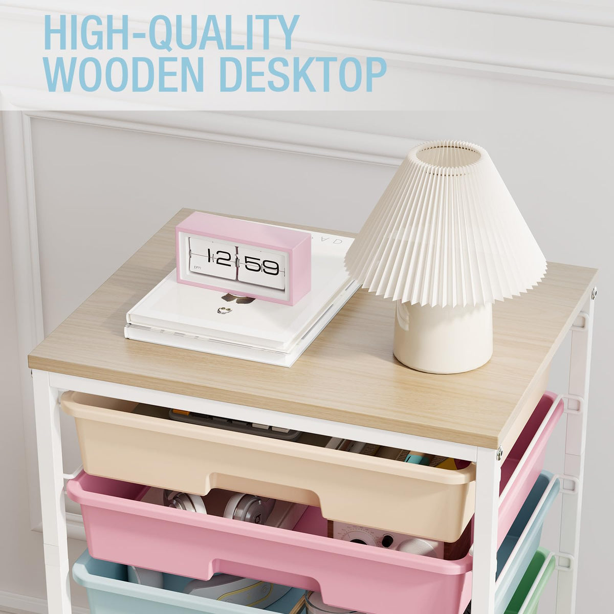 Rolling Storage Cart with 8 Drawers and Wooden Tabletop L86942