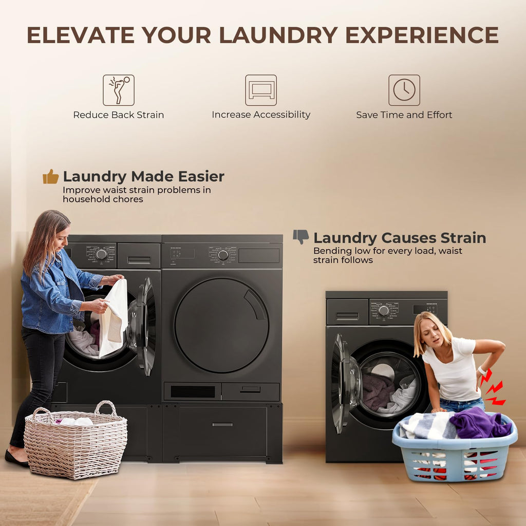 29" Washer and Dryer Pedestals with Drawer Set of 2 Black F69998