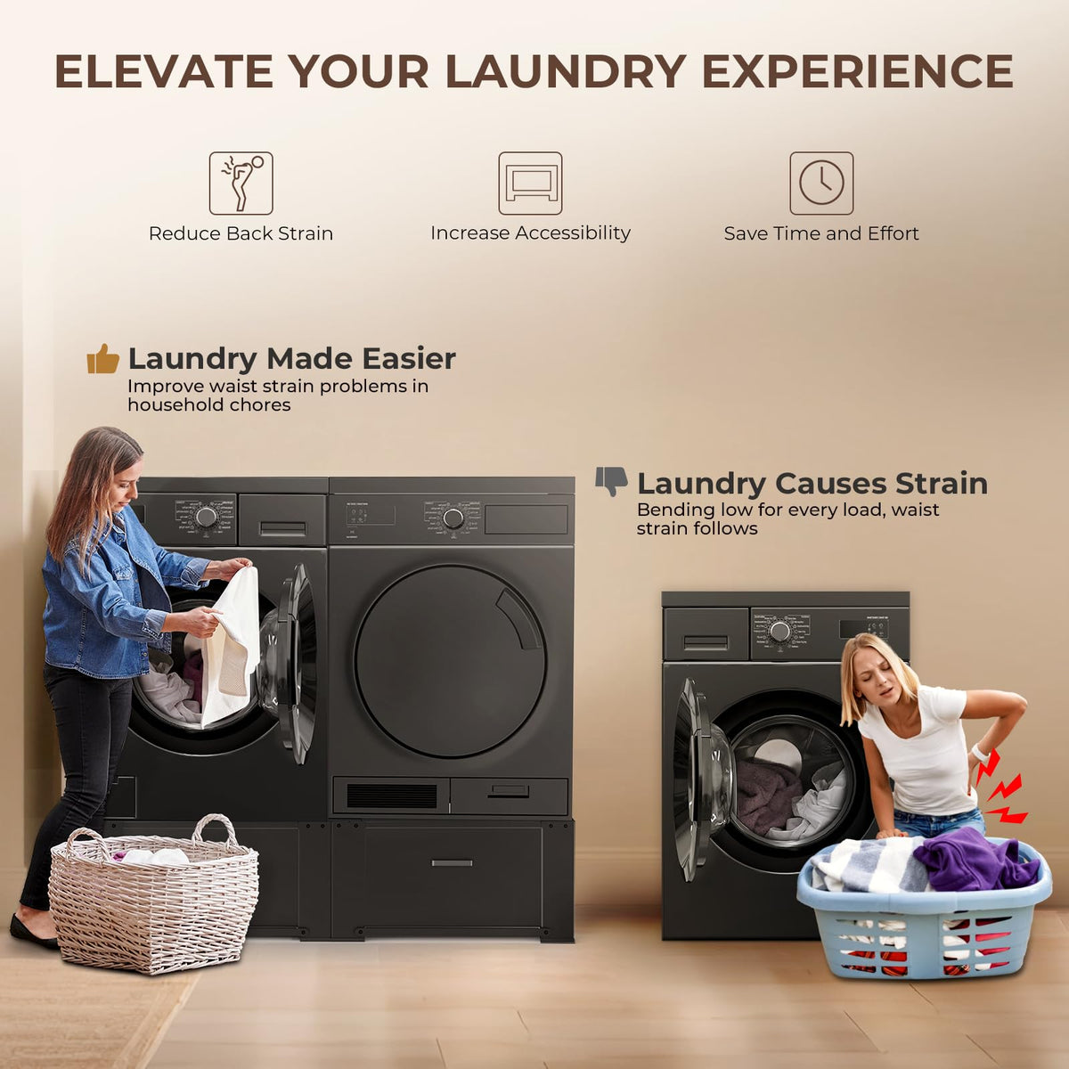 29" Washer and Dryer Pedestals with Drawer Set of 2 Black F69998
