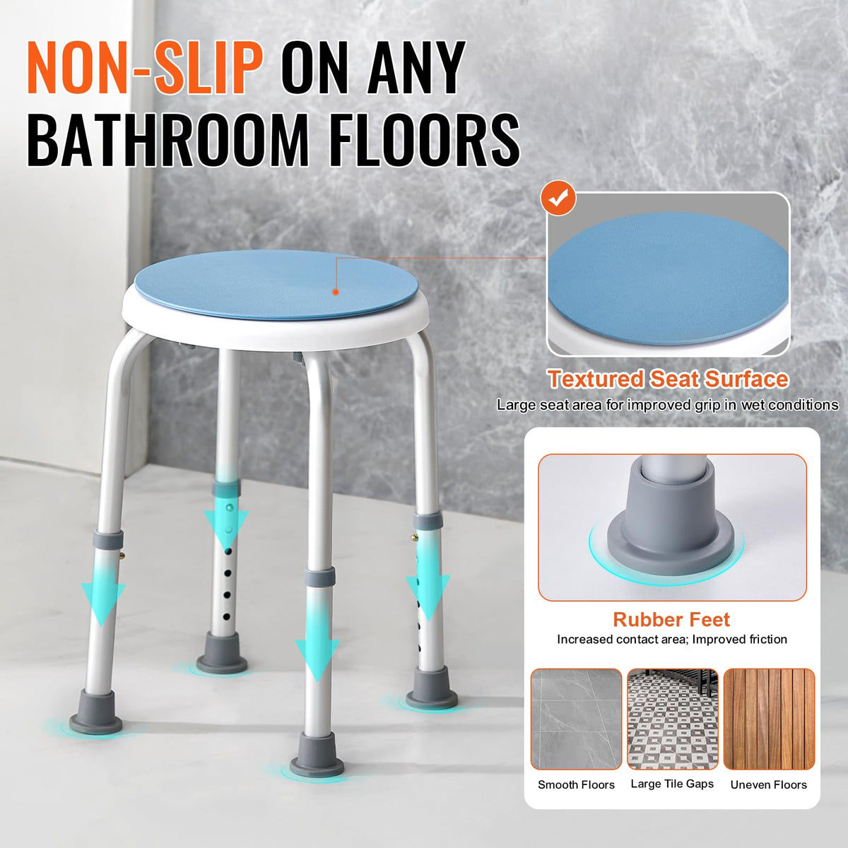 Adjustable Non-Slip Shower Chair 300 lbs Capacity I189002