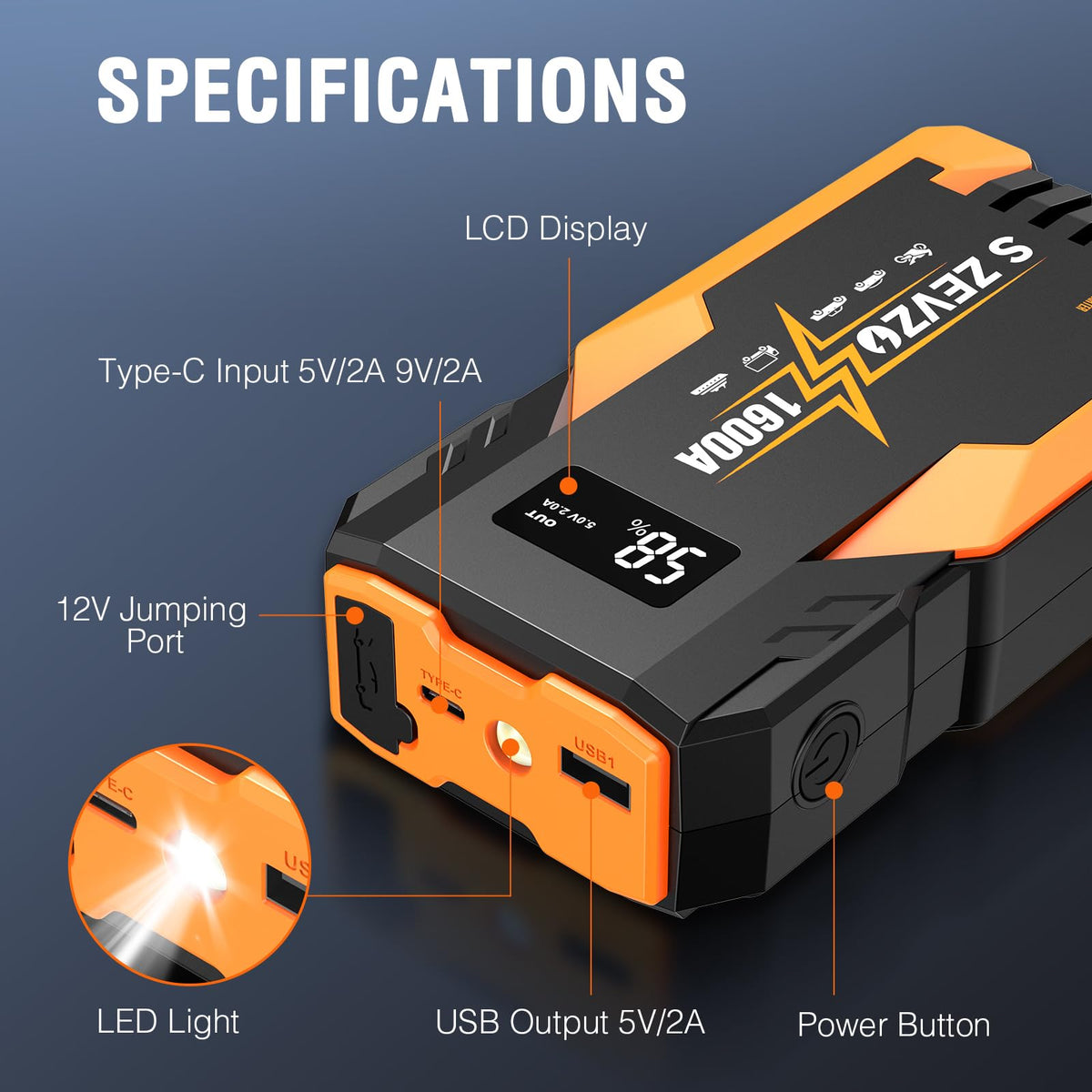 1600A Peak Portable Jump Starter N39233