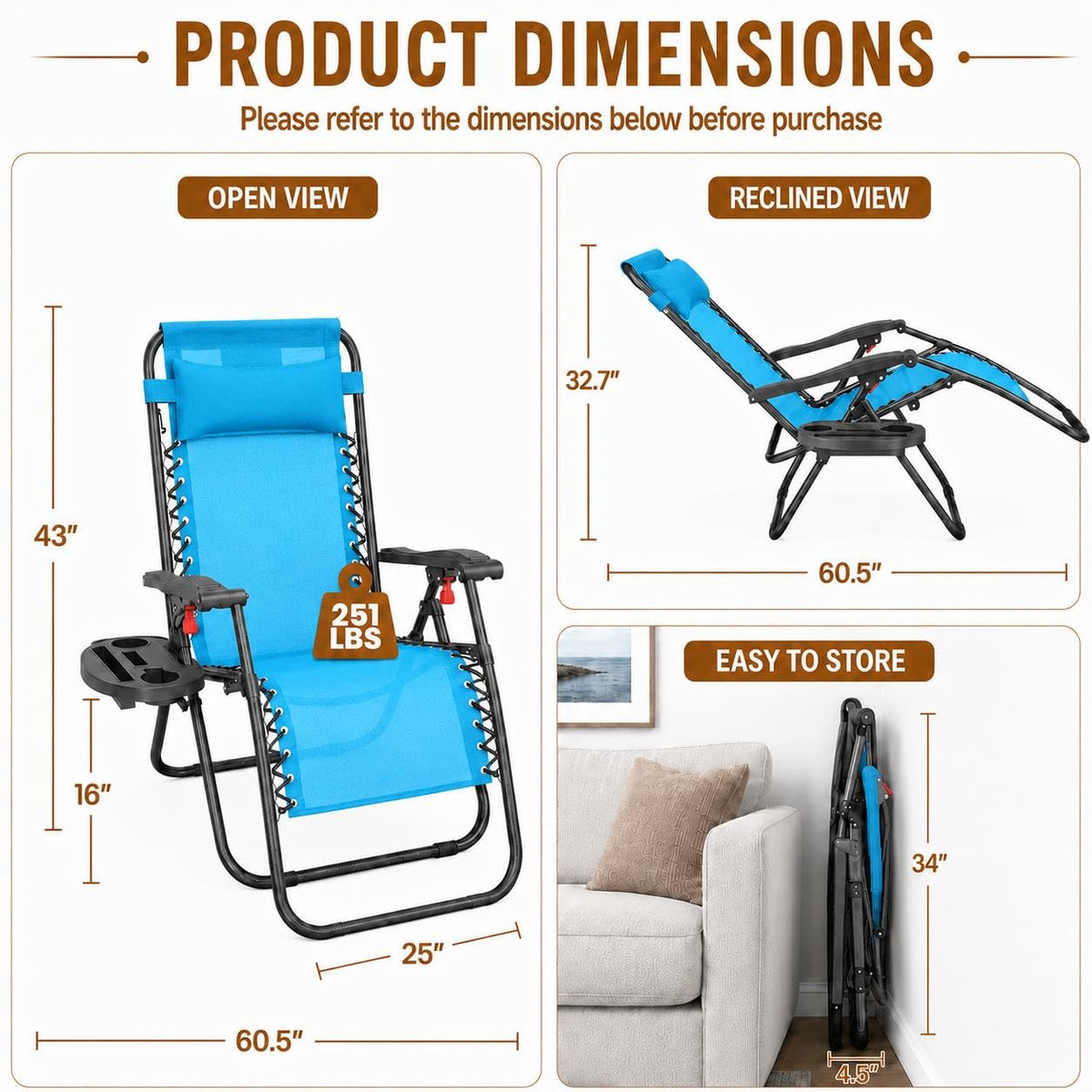 Light Blue Set of 2 Adjustable Zero Gravity Recliners Q638198