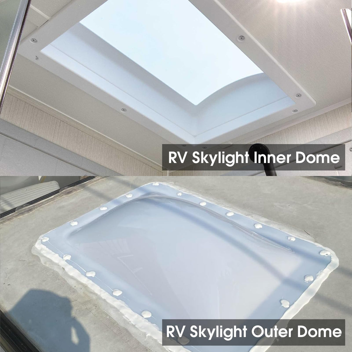 18" x 26" RV Shower Skylight Cover Outer Dome with Inner Dome and Sealant, White T605