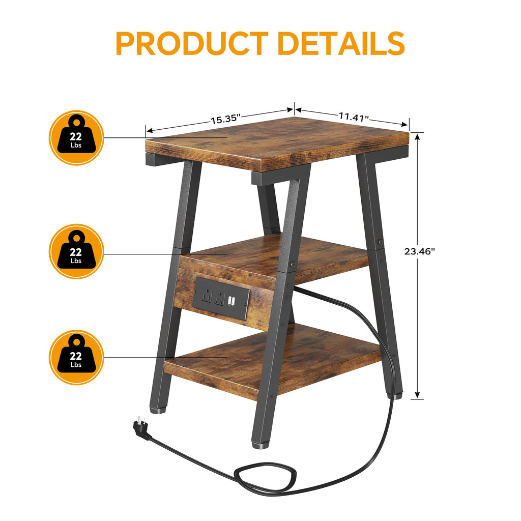 3-Tier Side Table with Charging Station F8834
