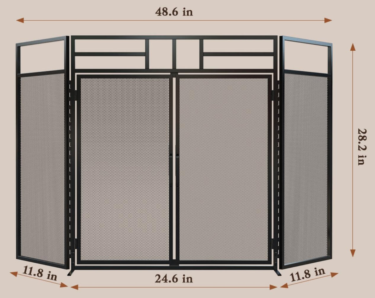 3-Panel Magnetic Fireplace Screen Wrought Iron Spark Guard K46639