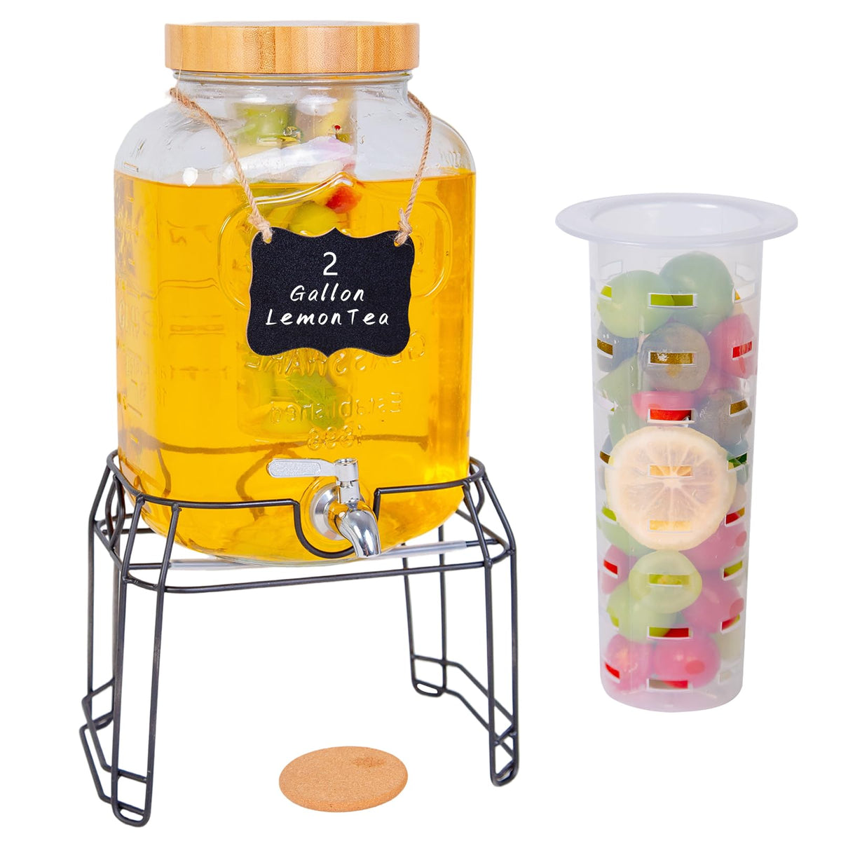 2 Gallon Glass Drink Dispenser with Stand F239