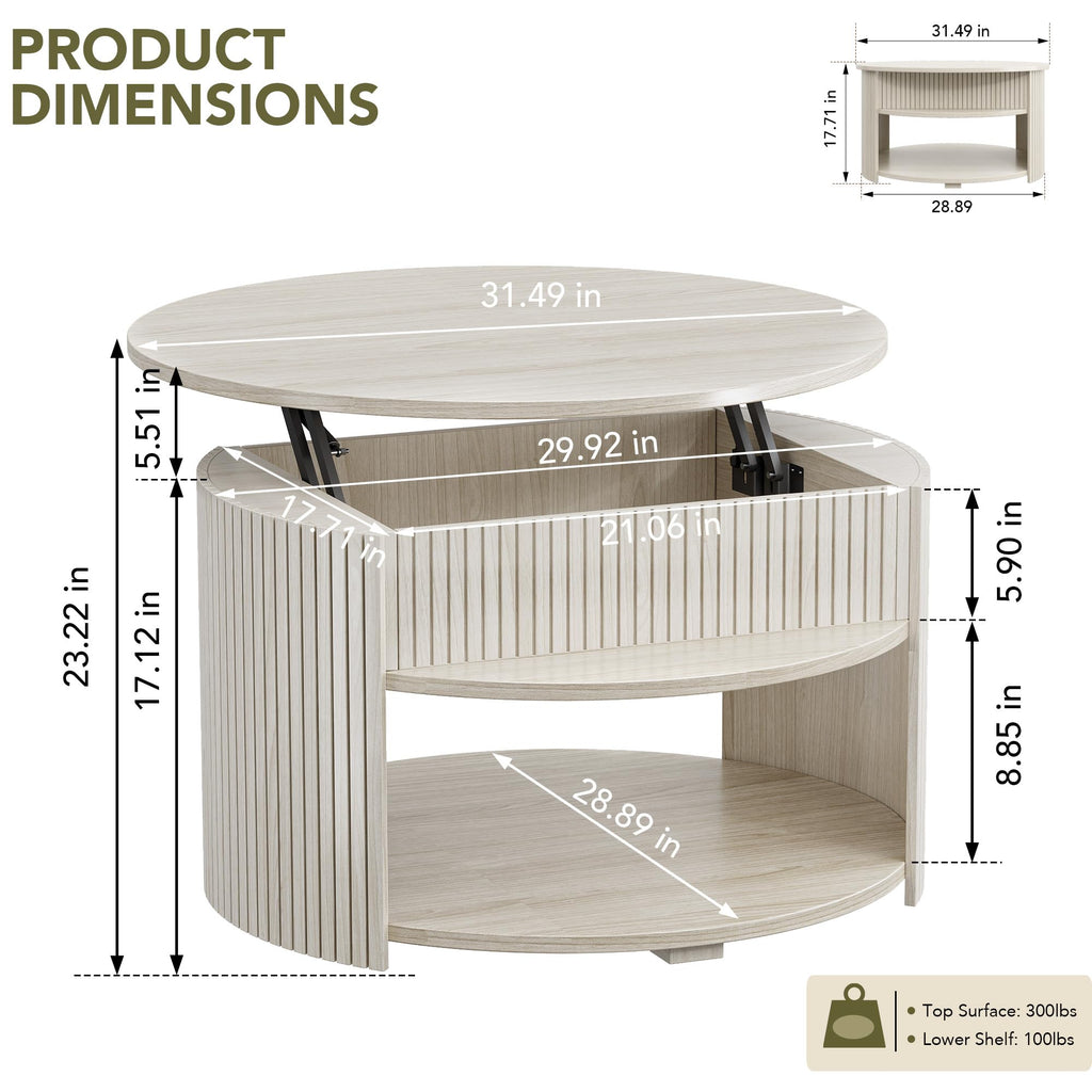 Round Lift Top Coffee Table with Storage Z25091