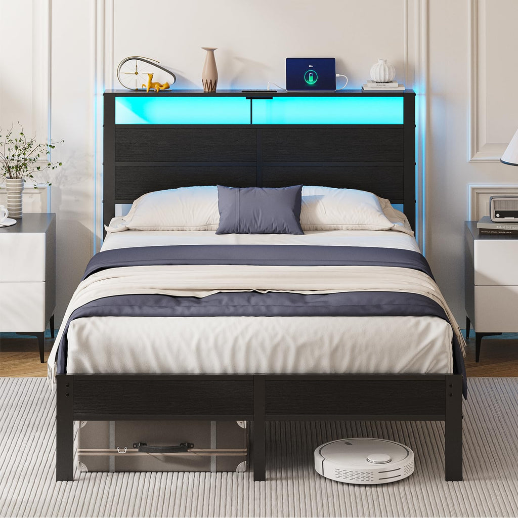Full Size Metal Bed Frame with Storage Headboard R9224