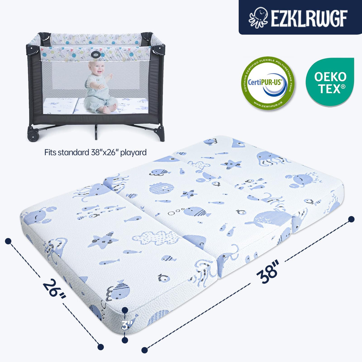 Dual Sided Soft & Firm Memory Foam Trifold Pack and Play Mattress Y69399