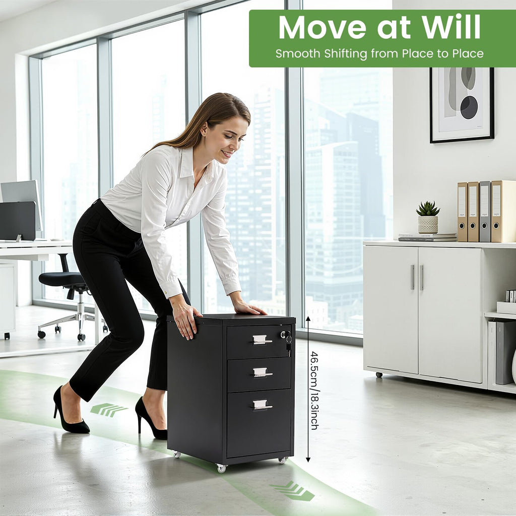 Black 3-Drawer Metal File Cabinet F87000