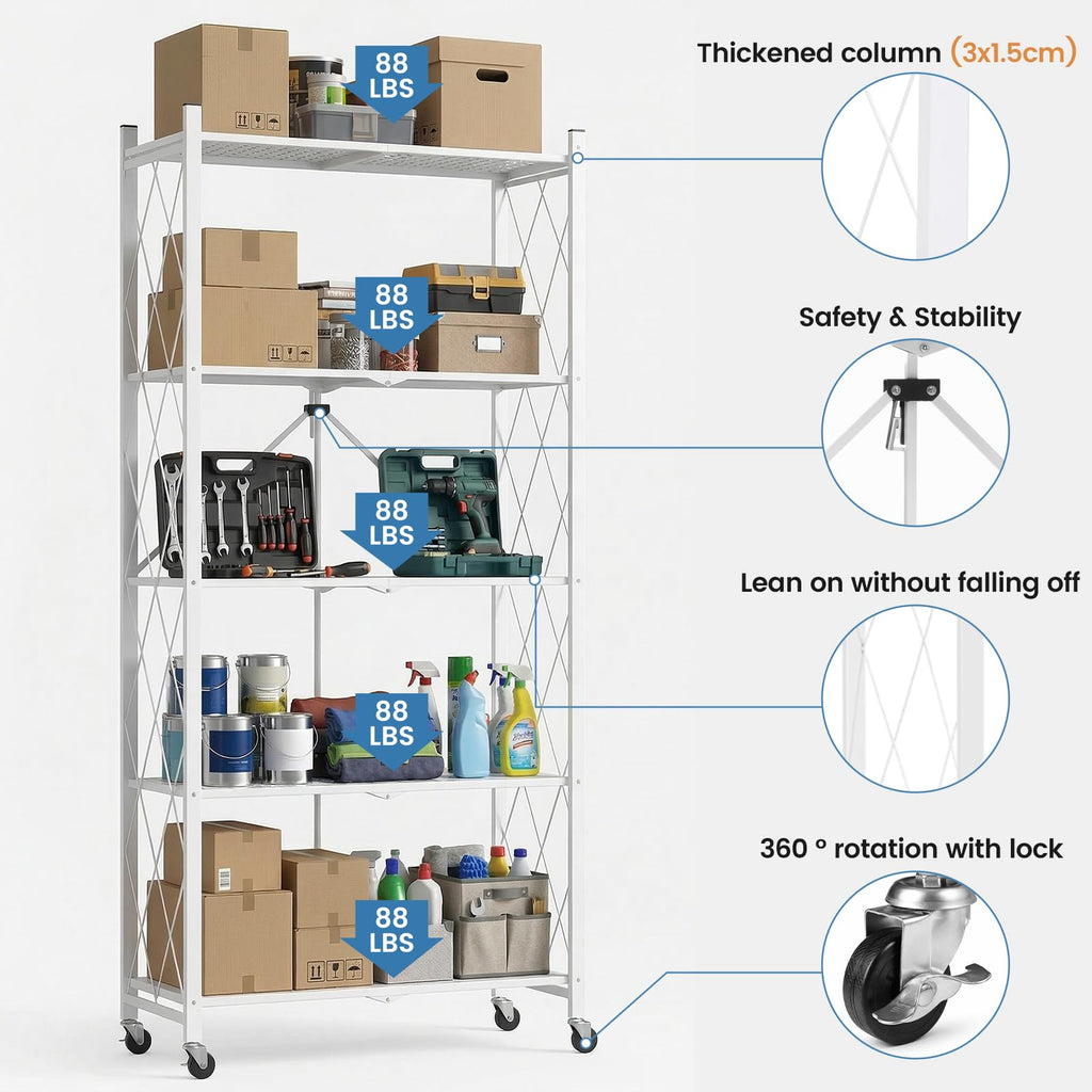 70.7" H 5 Tier Metal Storage Shelves on Wheels J193