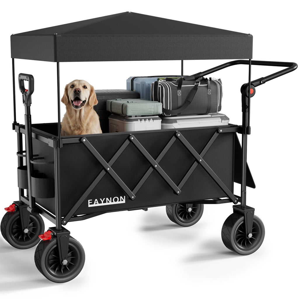 Collapsible Wagon with 300lbs Capacity, 150L Heavy Duty Utility Cart, Black E80275