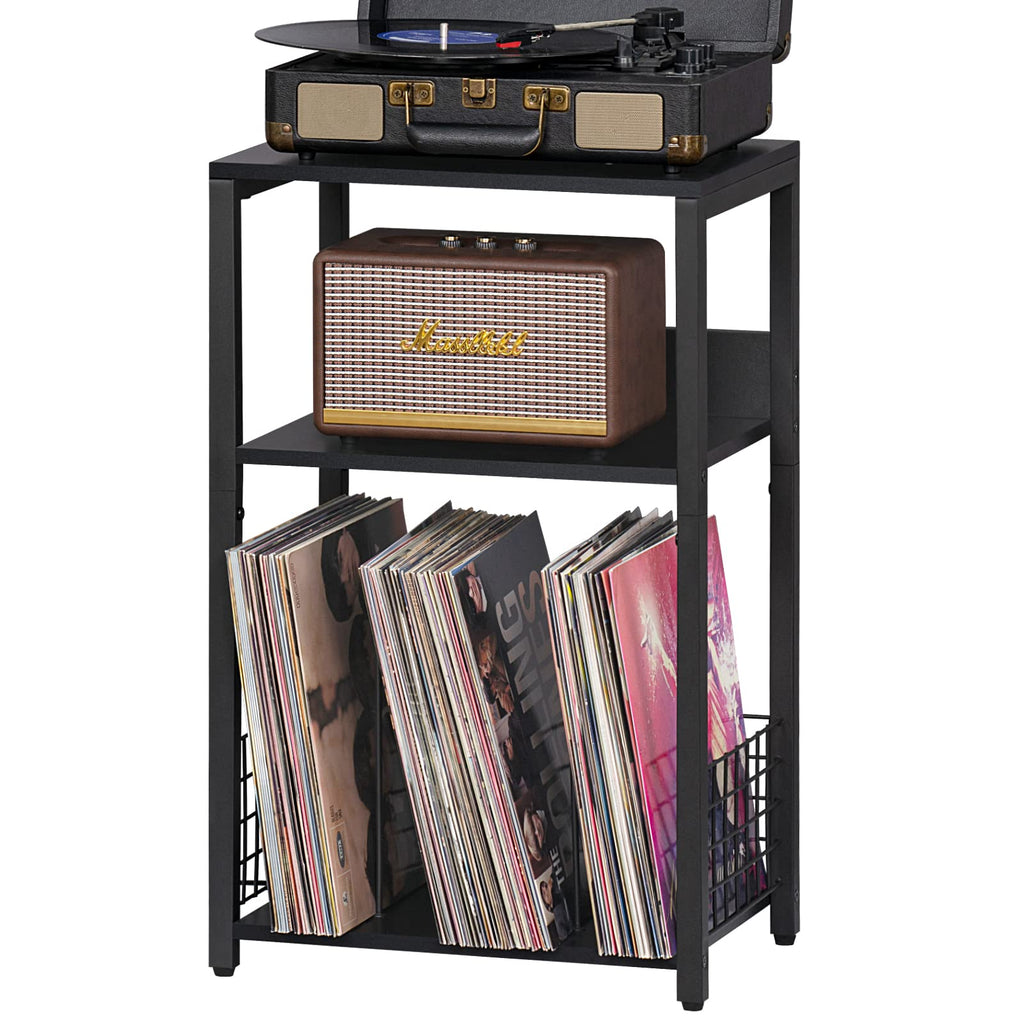 Black 3 Tier End Table with Storage Shelf J100