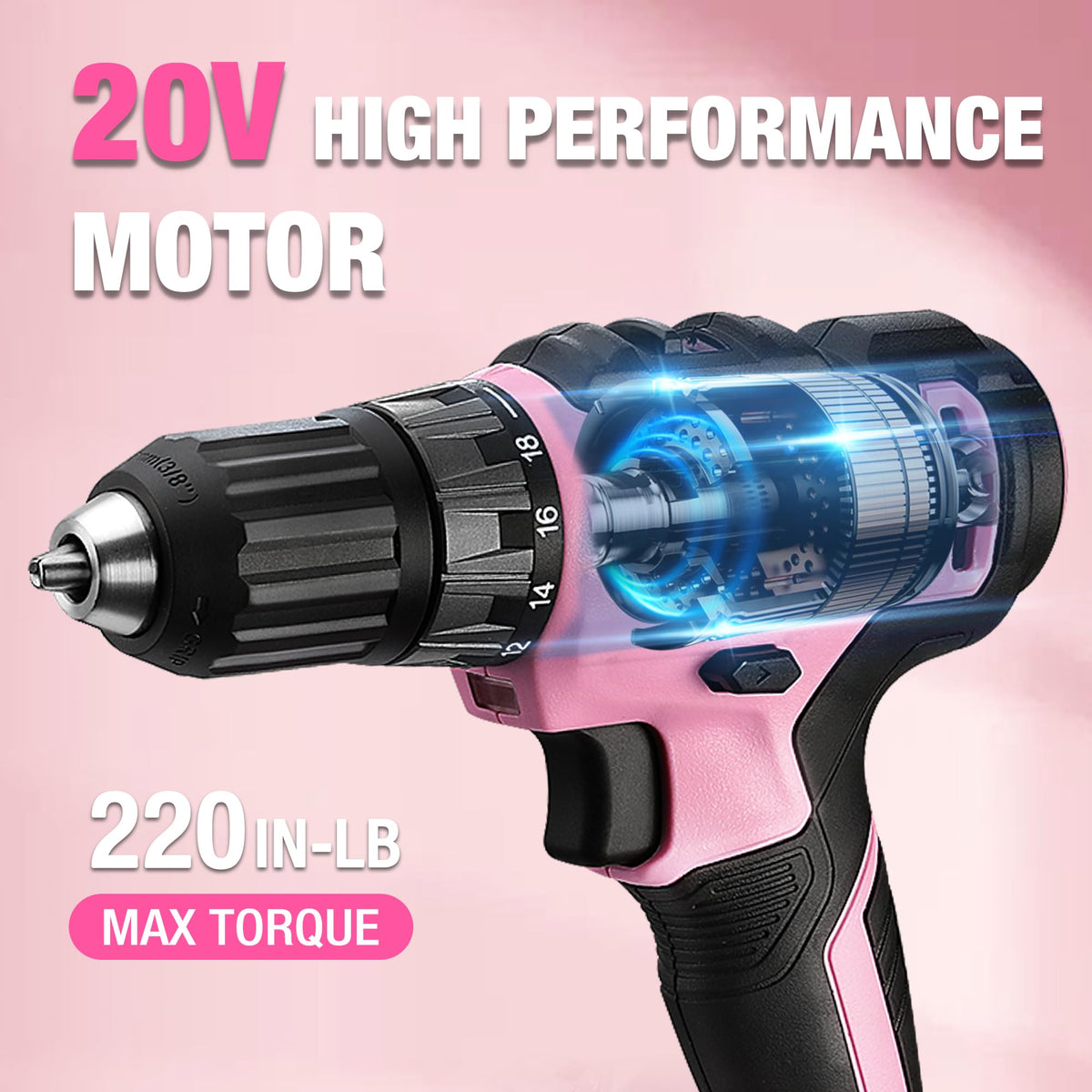 Pink Cordless Drill and 141-Piece Home Tool Kit E500096
