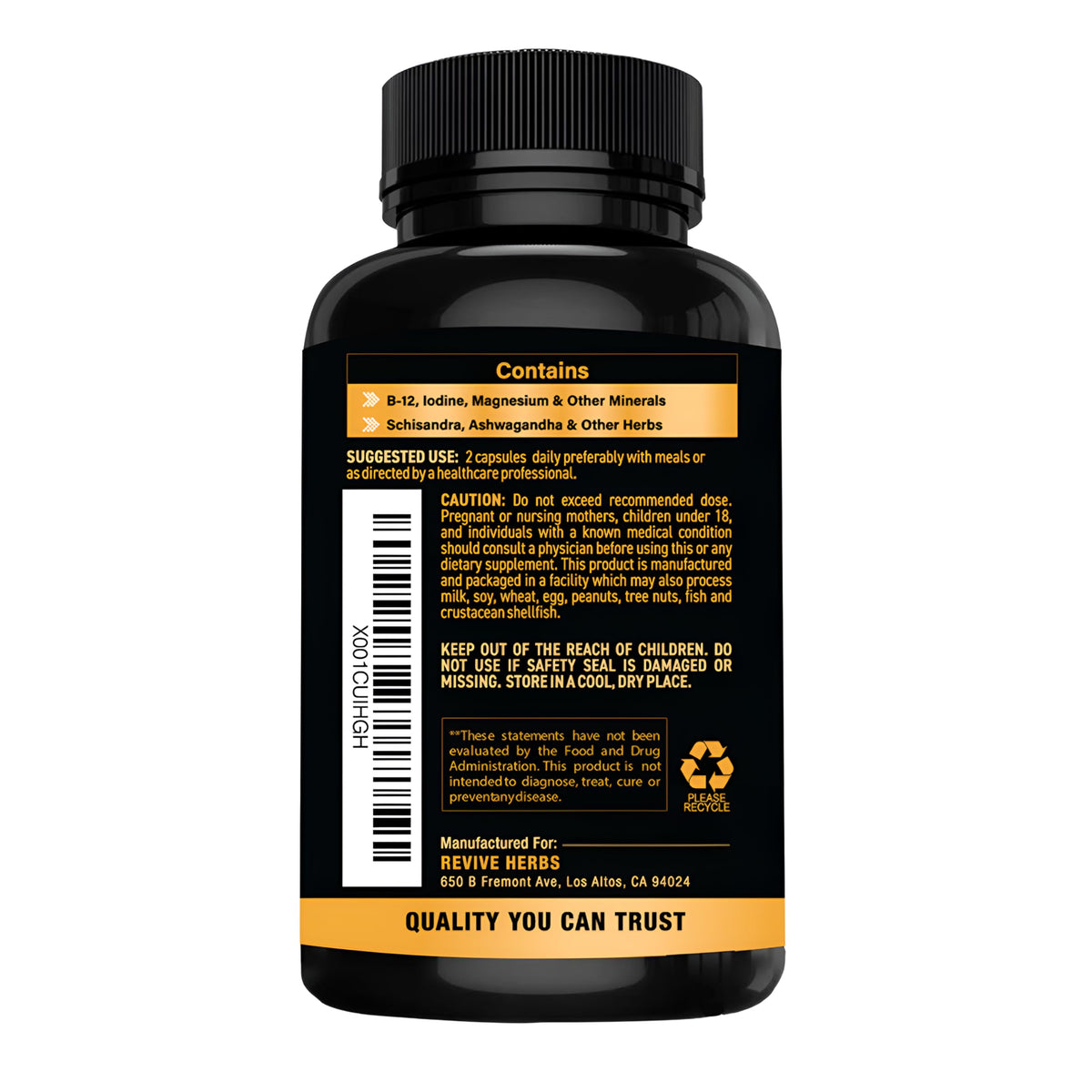 Ashwagandha Iodine Selenium Magnesium Zinc Vitamin B12 60 Capsules K245