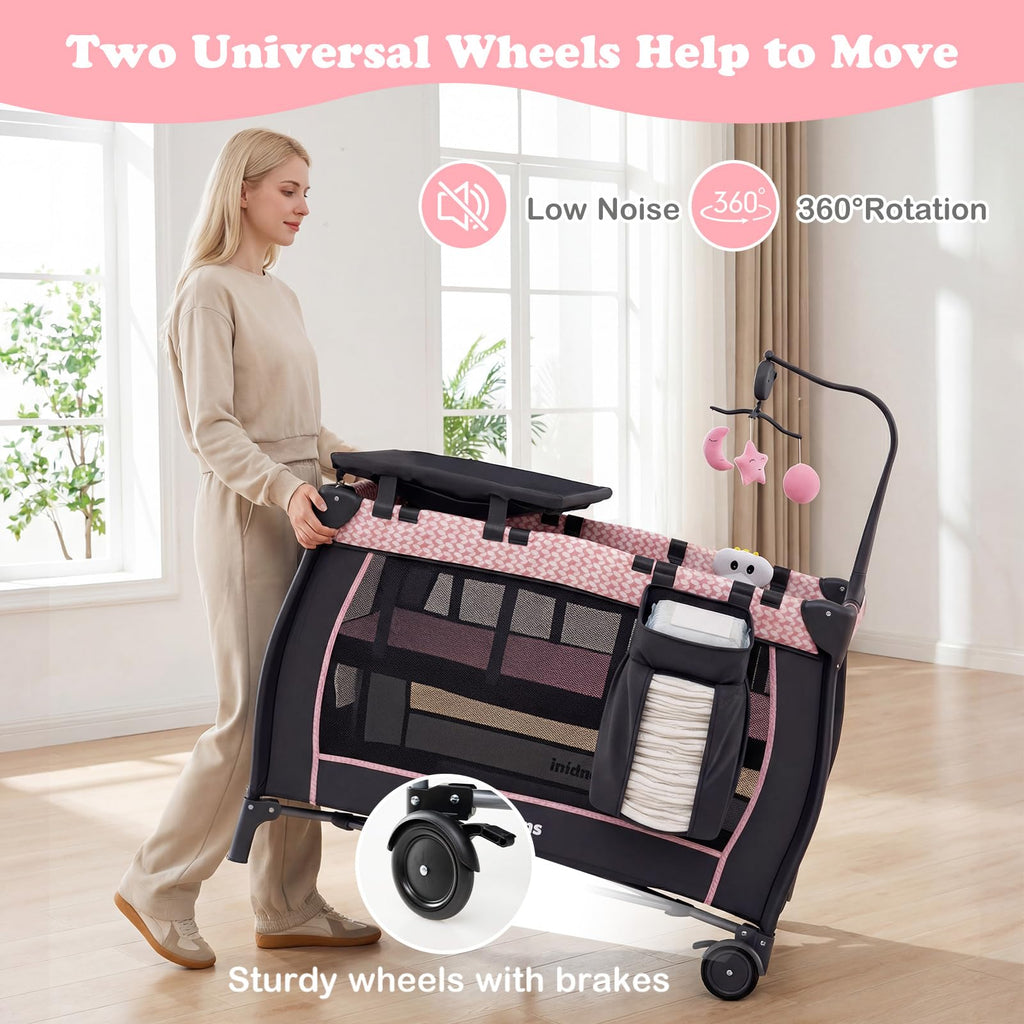 3 in 1 Pack and Play with Bassinet, Changing Table, Storage N34530