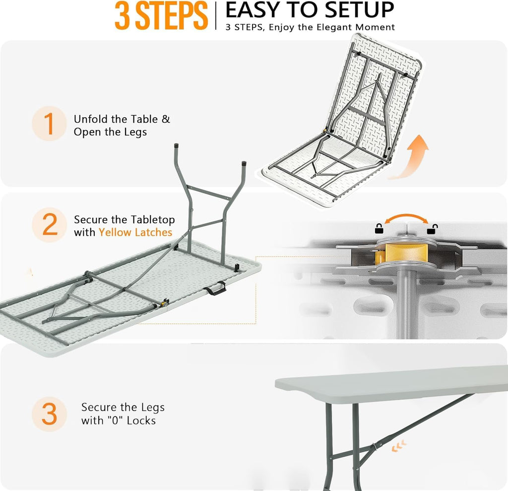 6FT White HDPE Folding Table with Carry Handle N13906