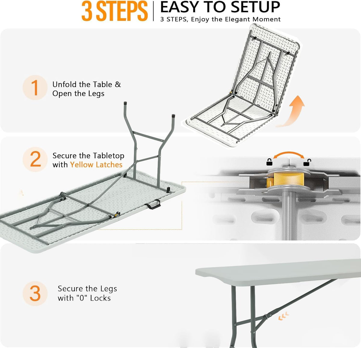 6FT White HDPE Folding Table with Carry Handle N13906
