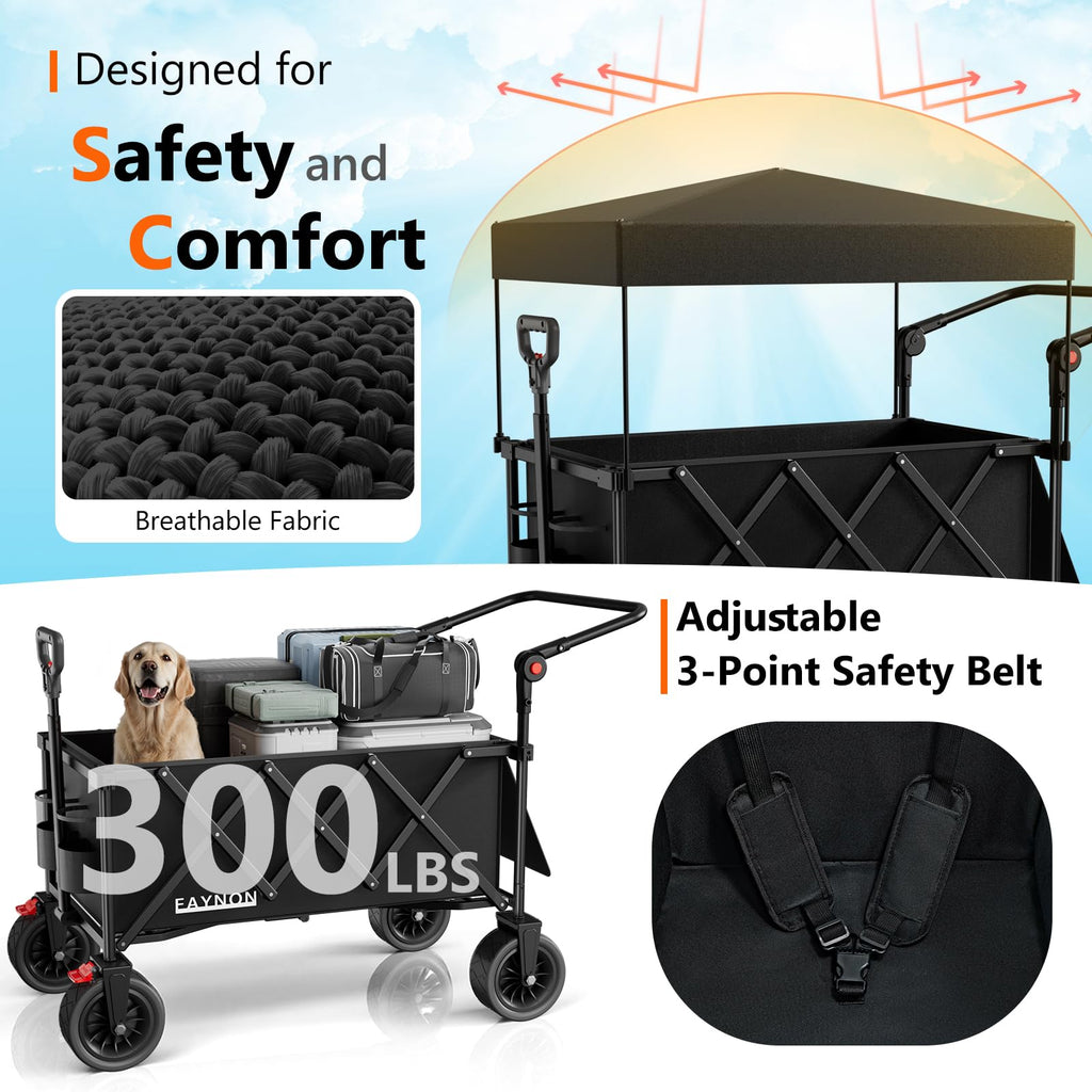 Collapsible Wagon with 300lbs Capacity, 150L Heavy Duty Utility Cart, Black E80275