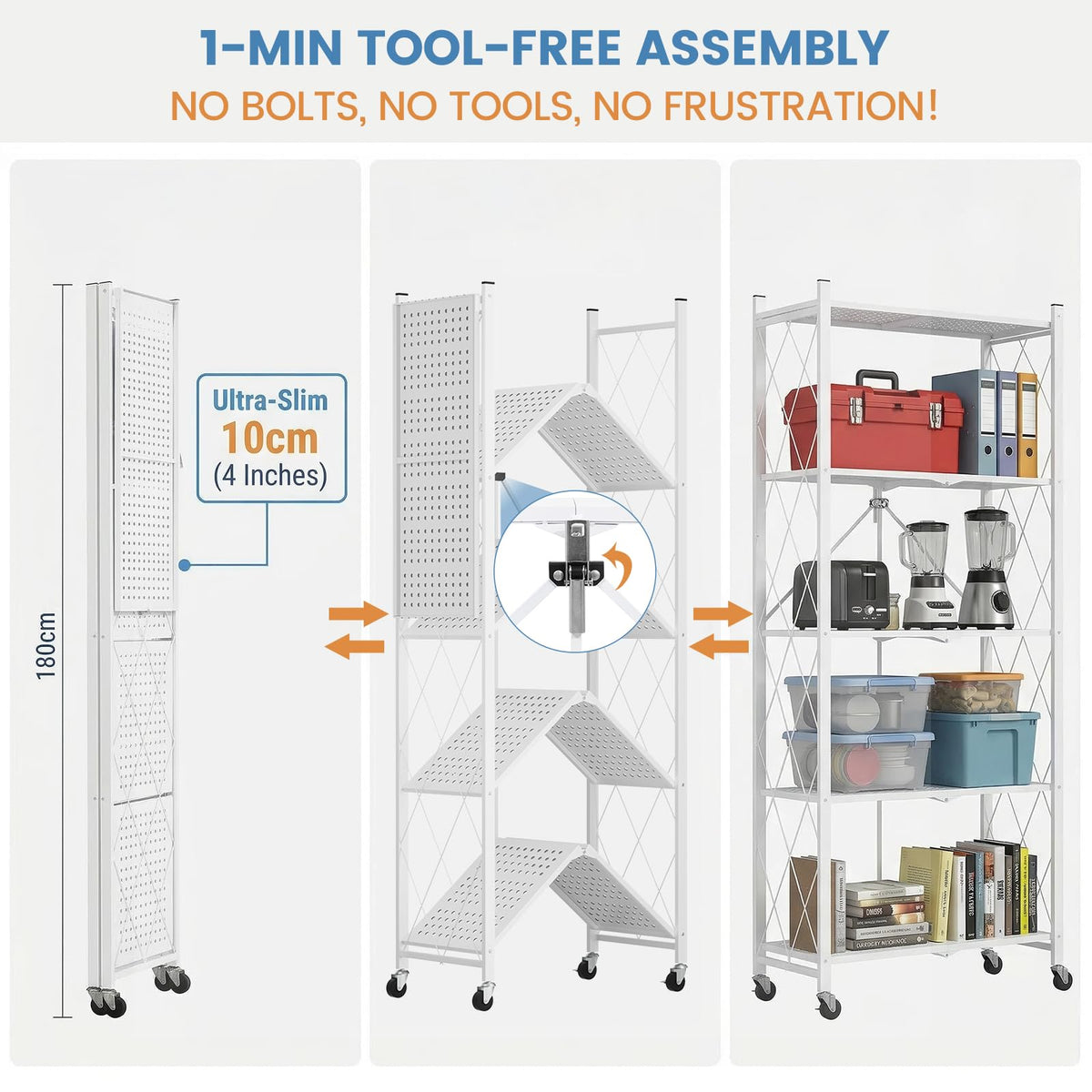 70.7" H 5 Tier Metal Storage Shelves on Wheels J193