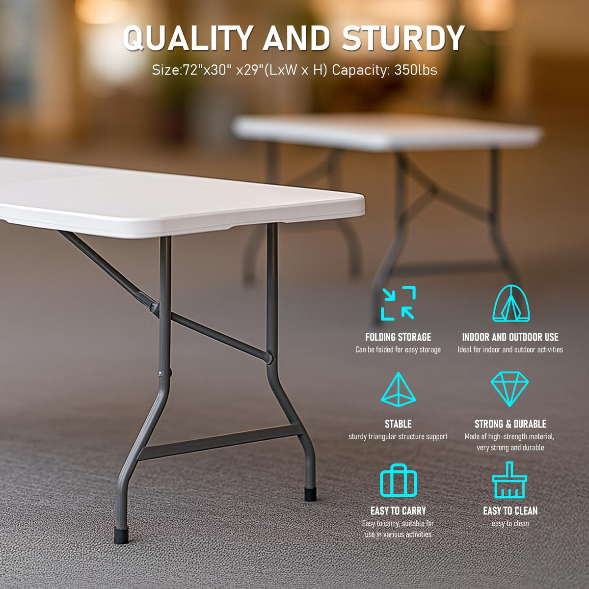 6FT White HDPE Folding Table with Carry Handle N13906