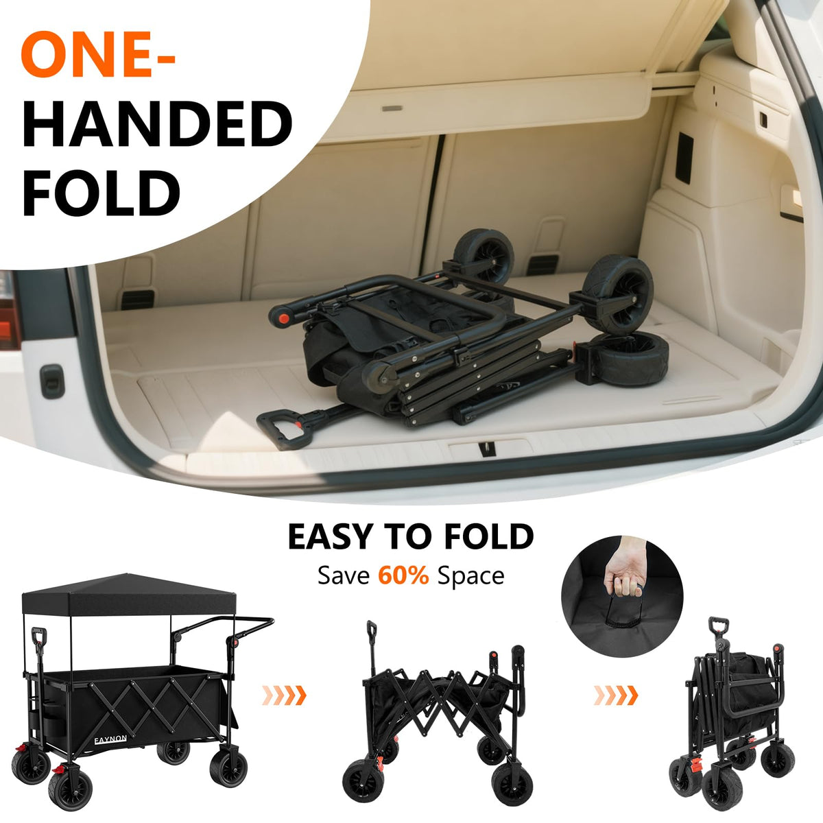 Collapsible Wagon with 300lbs Capacity, 150L Heavy Duty Utility Cart, Black E80275