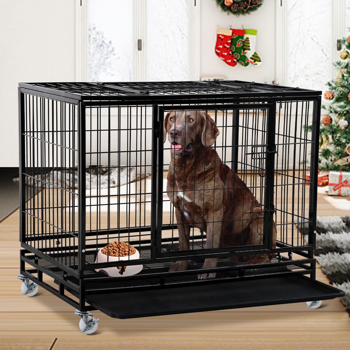 48 inch XXL Heavy Duty Dog Kennel with Wheels B929417