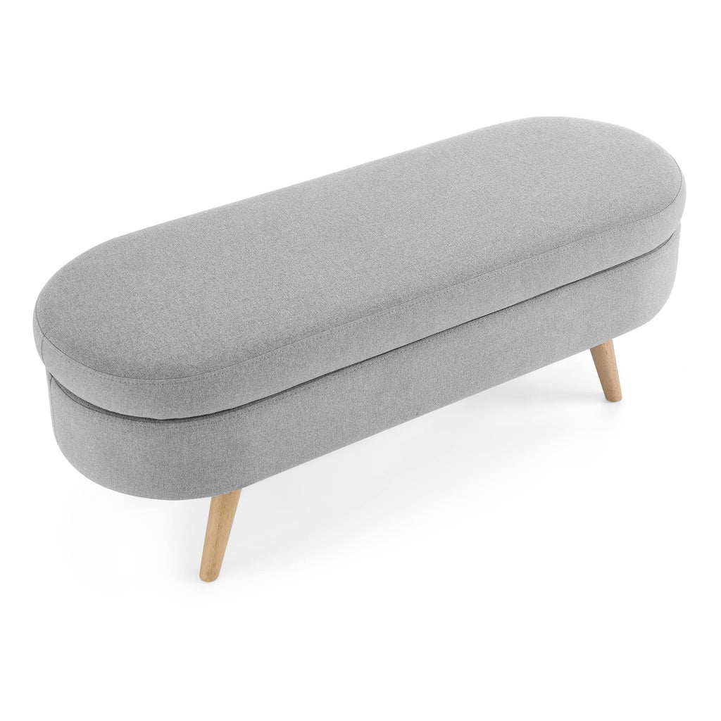 Oval Linen Upholstered Storage Bench with Rubber Wood Legs K7614