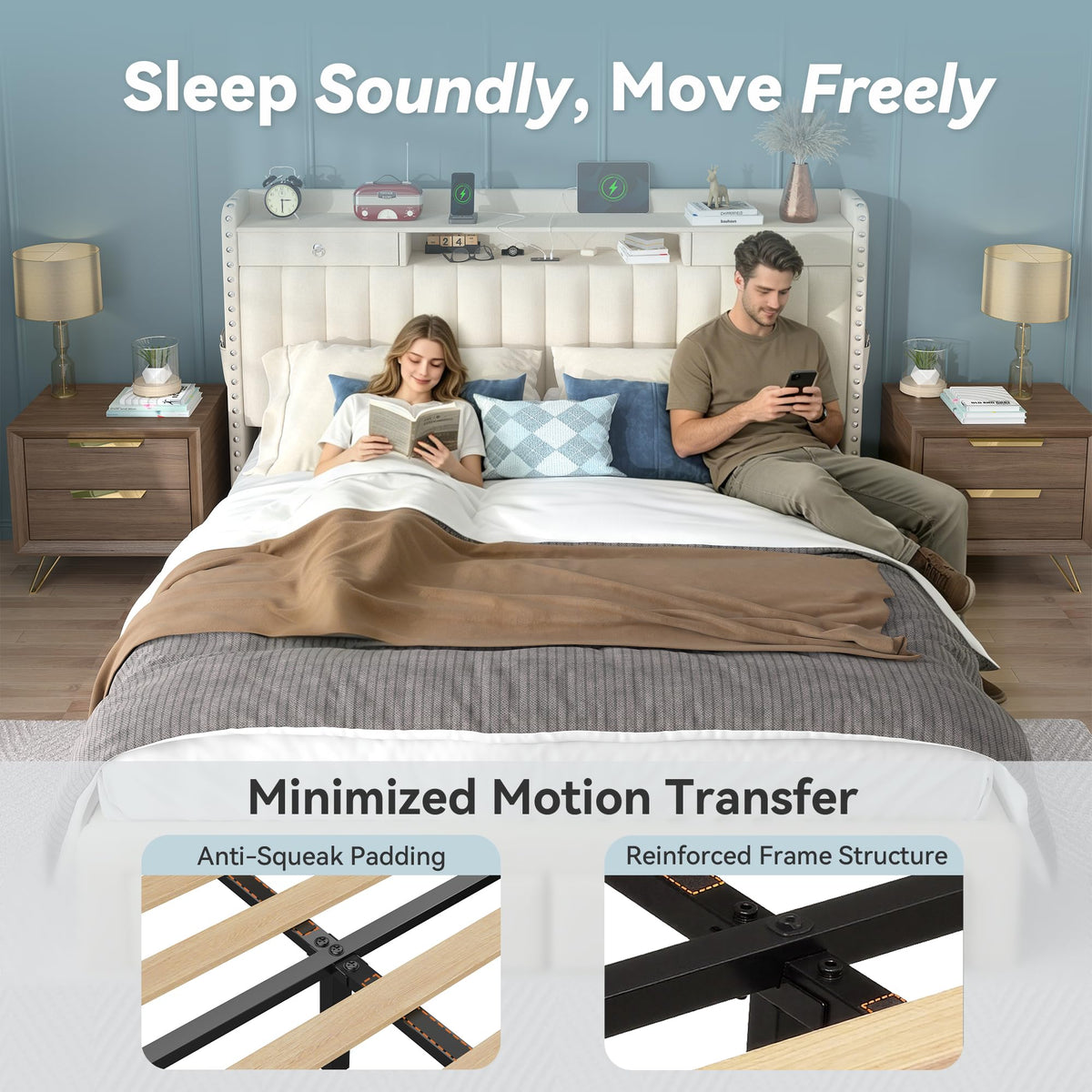 Queen Bed Frame with Storage Headboard & 4 Drawers O1963