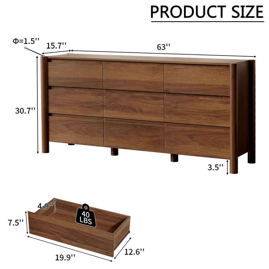Walnut 9 Drawer Dresser K973