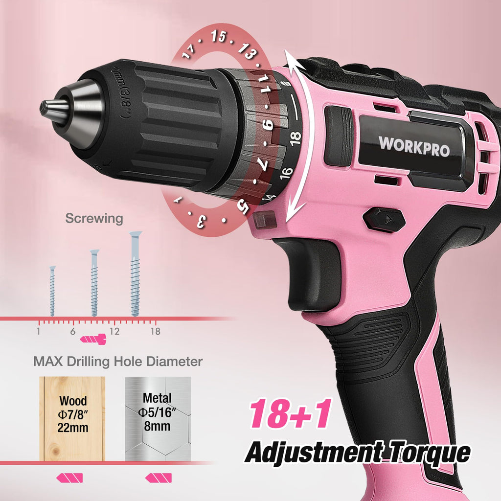 Pink Cordless Drill and 141-Piece Home Tool Kit E500096