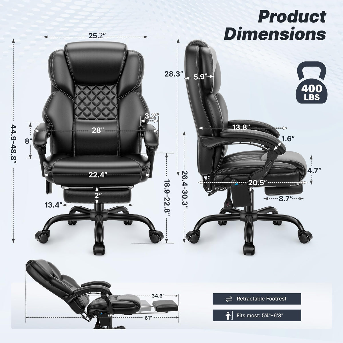 Massage Office Chair with Footrest, Heat and 160° Recline P4267