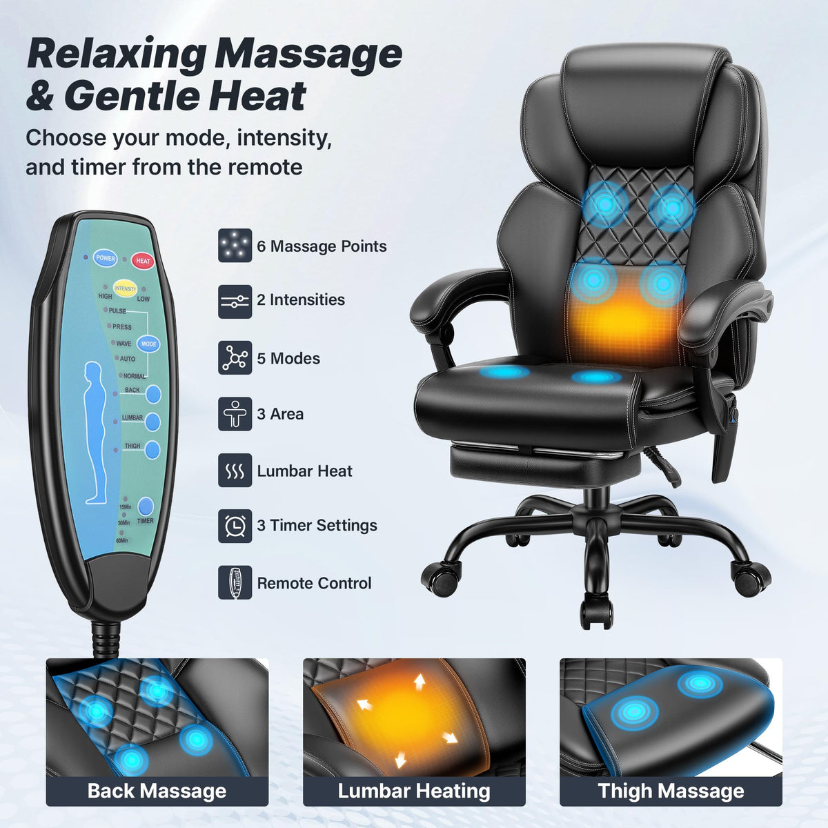 Massage Office Chair with Footrest, Heat and 160° Recline P4267