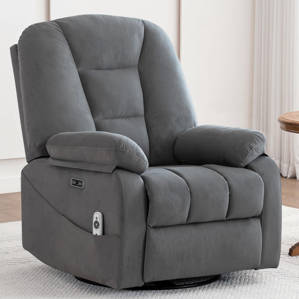 Velvet Grey Power Swivel Rocker Recliner with Massage and Heat X517075