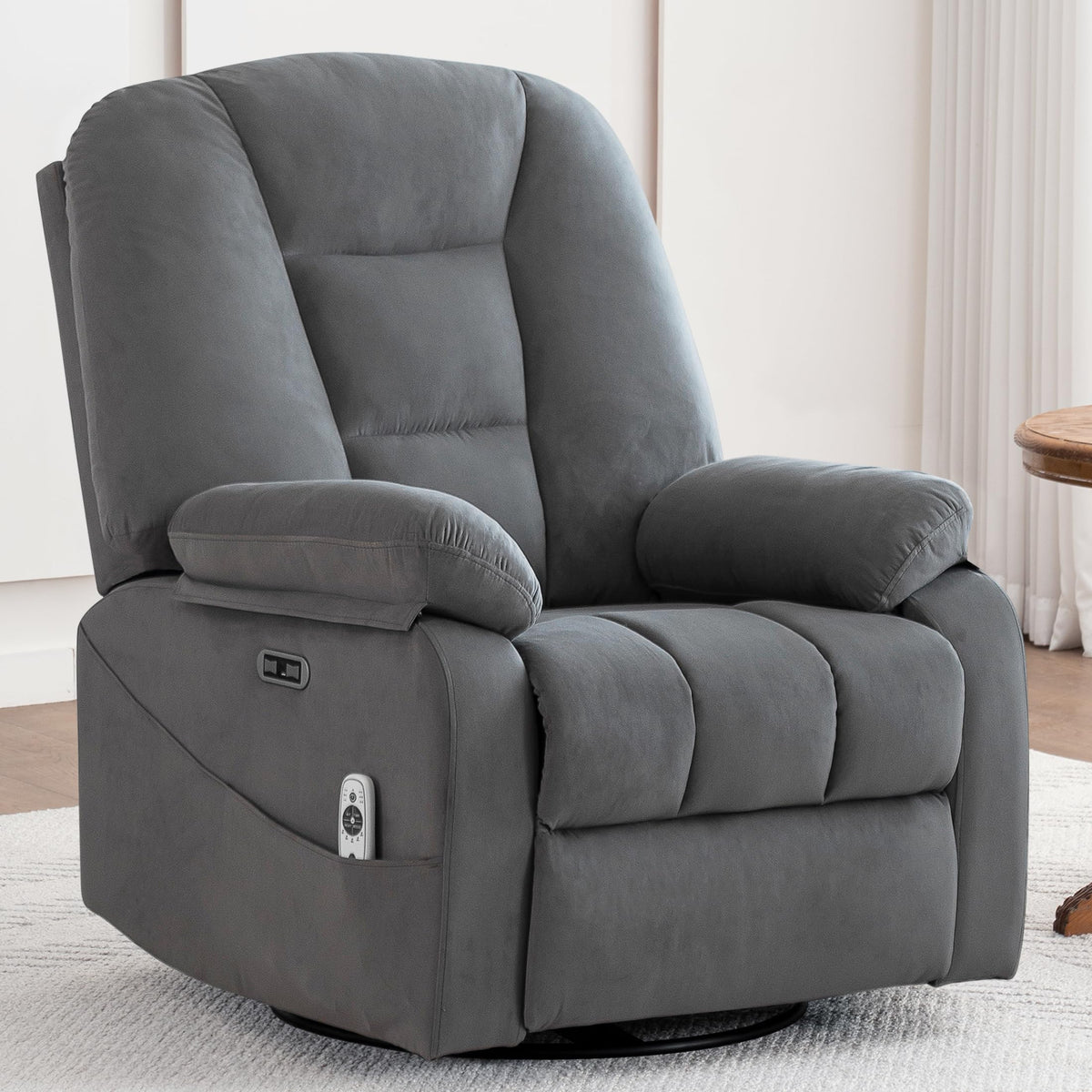 Velvet Grey Power Swivel Rocker Recliner with Massage and Heat X517075