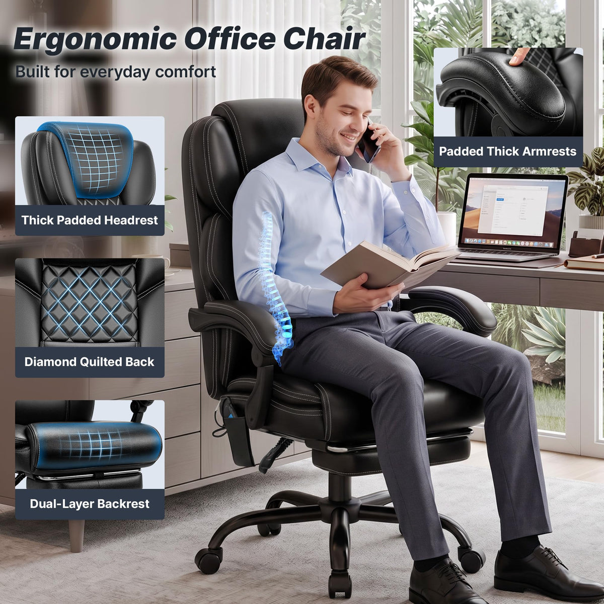 Massage Office Chair with Footrest, Heat and 160° Recline P4267