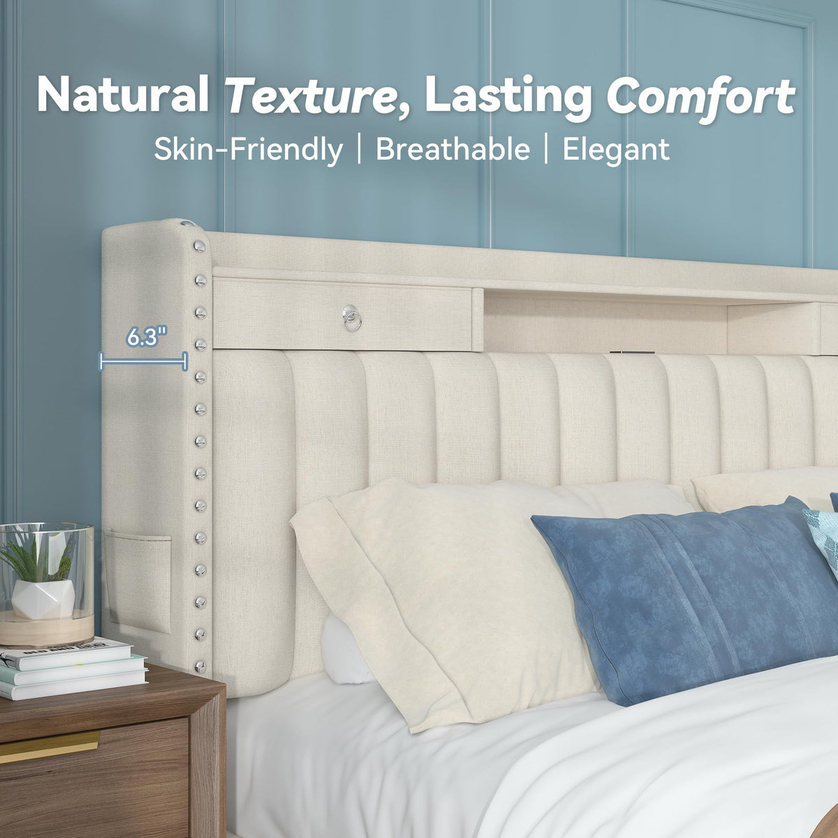 Queen Bed Frame with Storage Headboard & 4 Drawers O1963