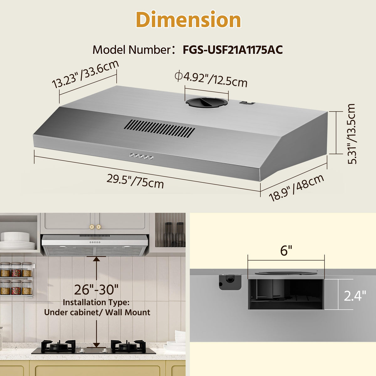 30 Inch Under Cabinet Range Hood F90010