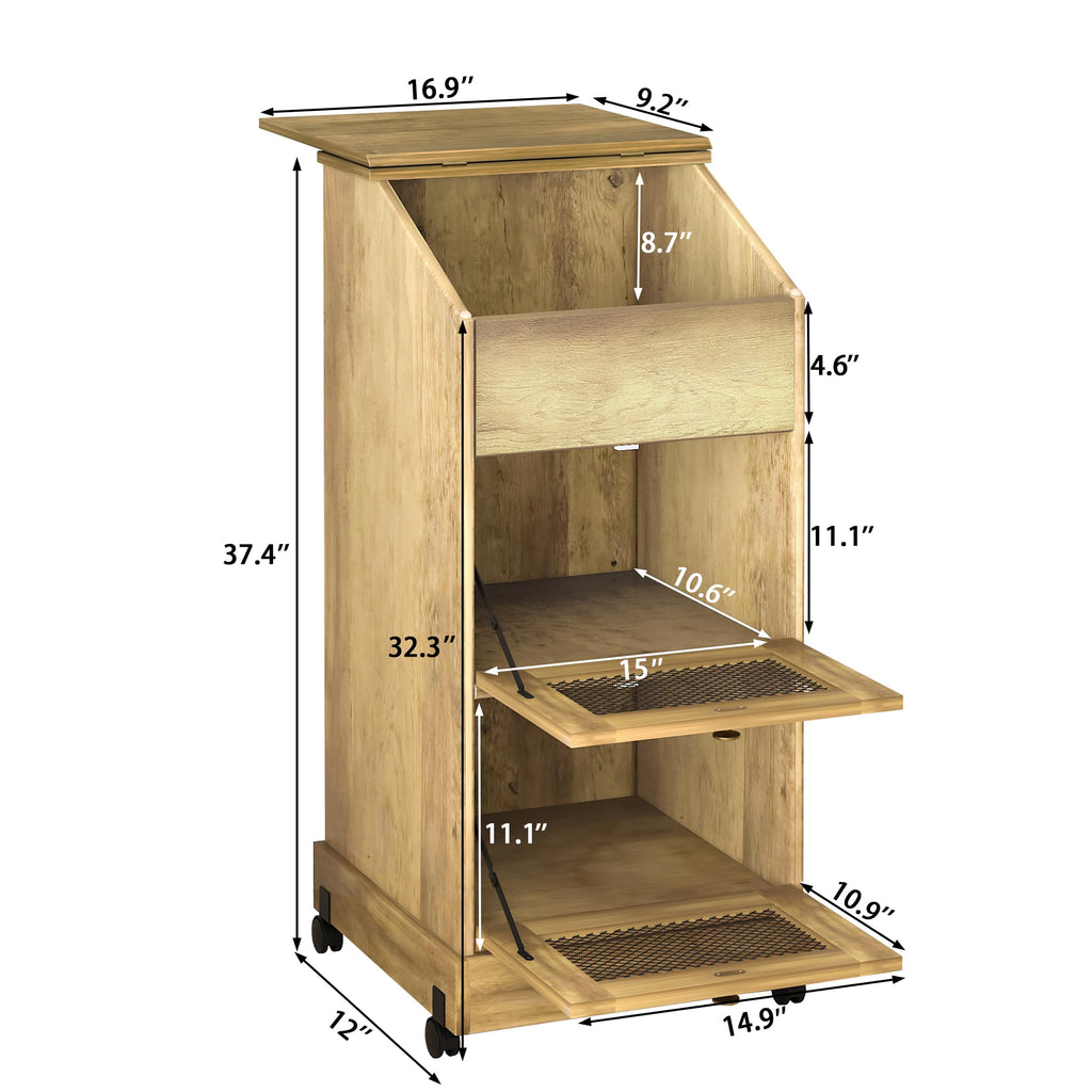 Brown Wooden Potato Storage Bin with Wheel W398
