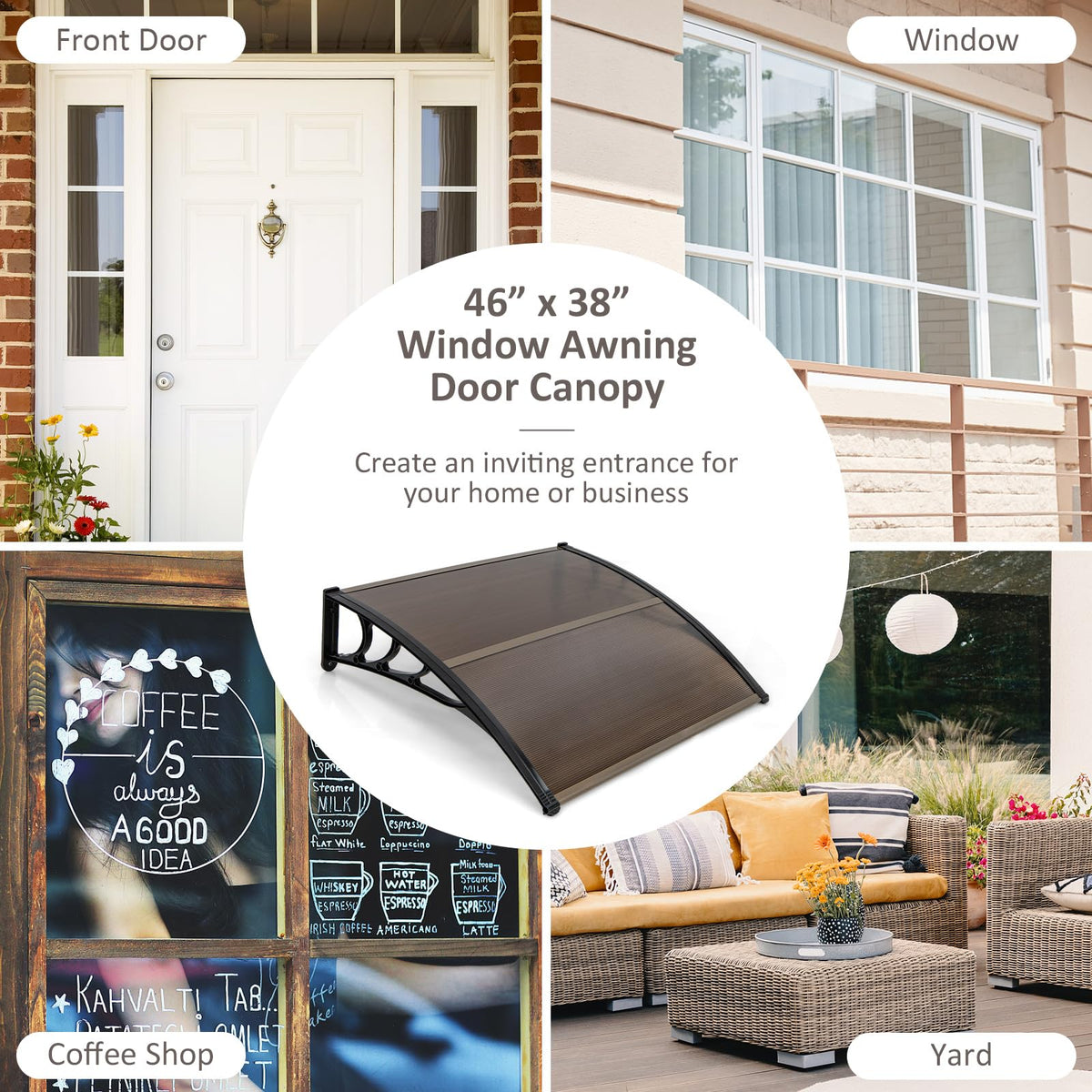46”x38” UPF 50+ Polycarbonate Window Door Awning T6786