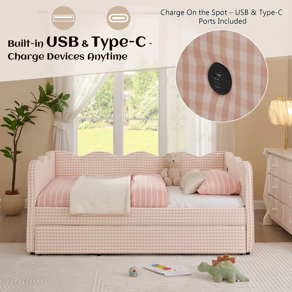 Twin to King Upholstered Daybed with Pop Up Trundle Bed T397