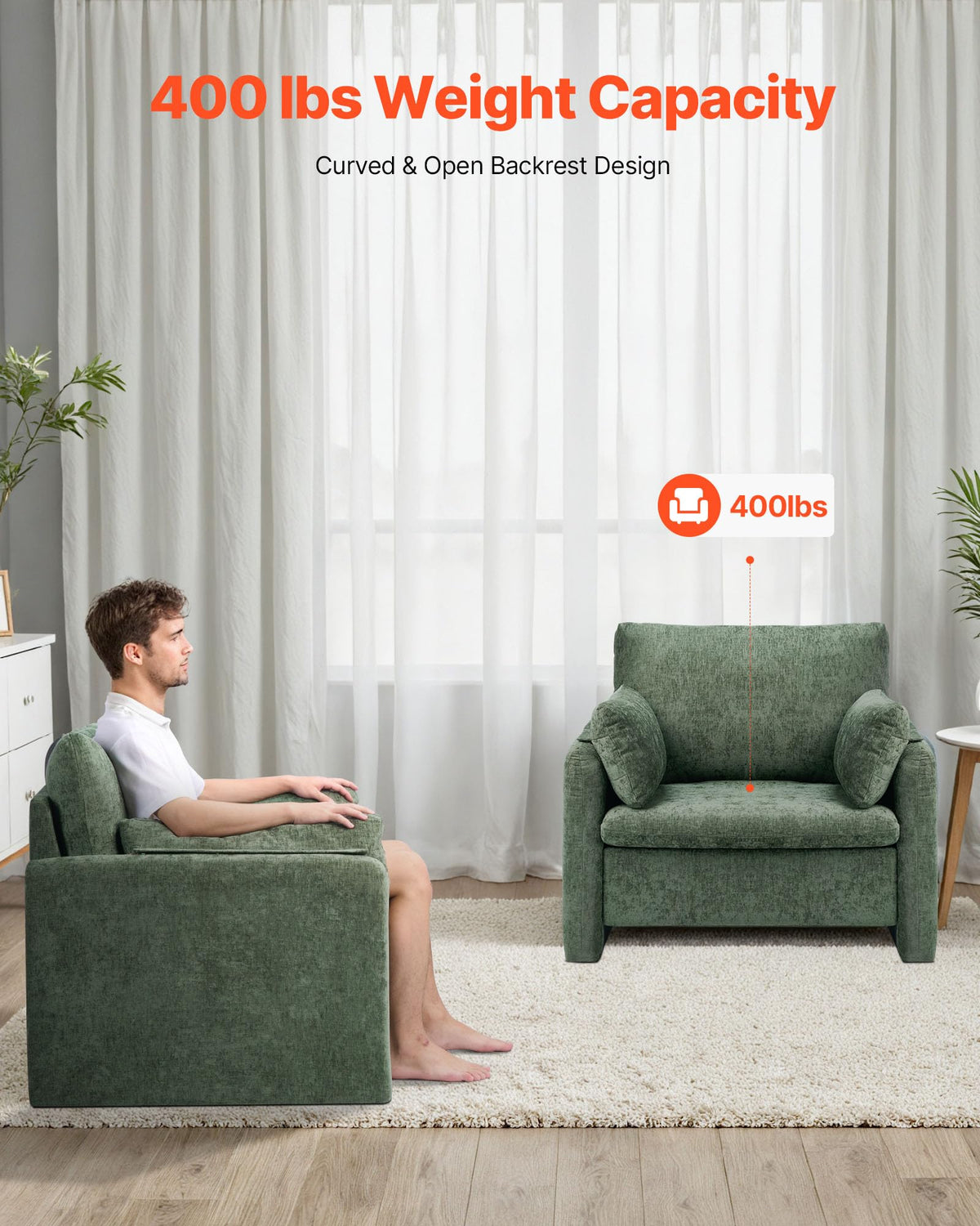 Oversized Green Accent Chair with Padded Arms Q4012