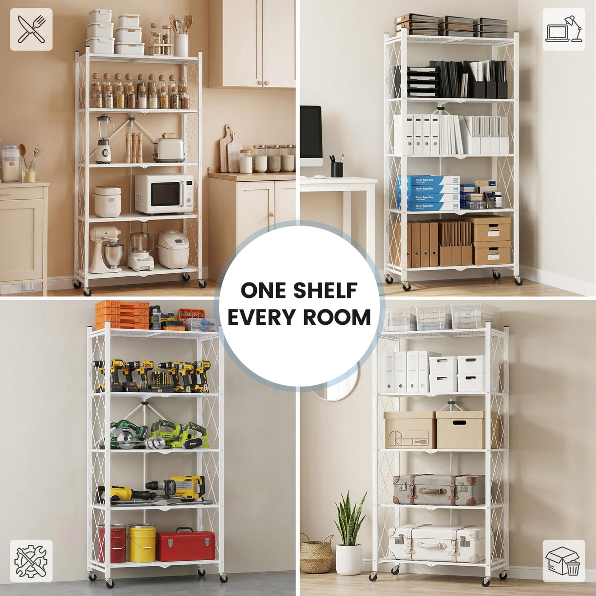 70.7" H 5 Tier Metal Storage Shelves on Wheels J193