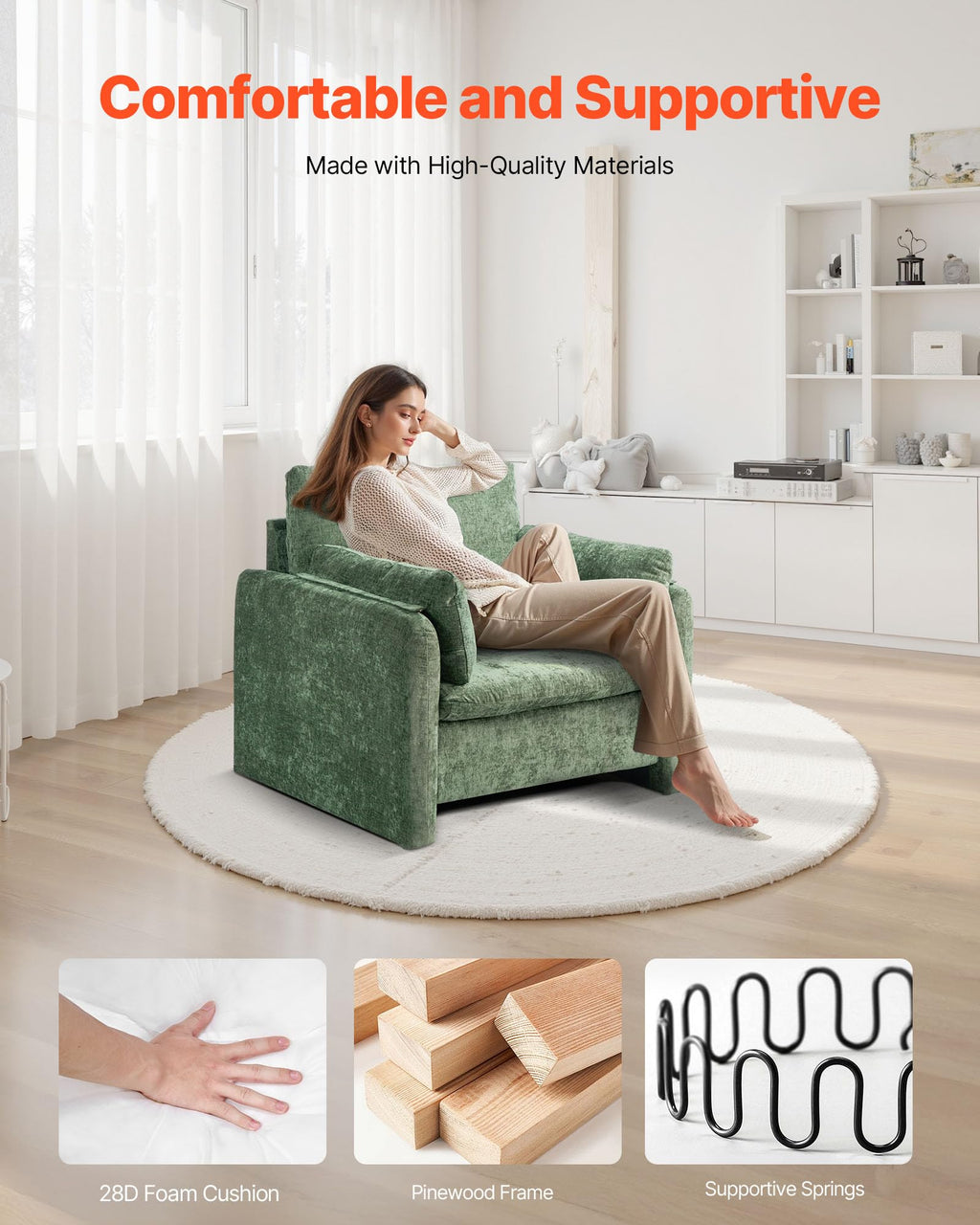 Oversized Green Accent Chair with Padded Arms Q4012