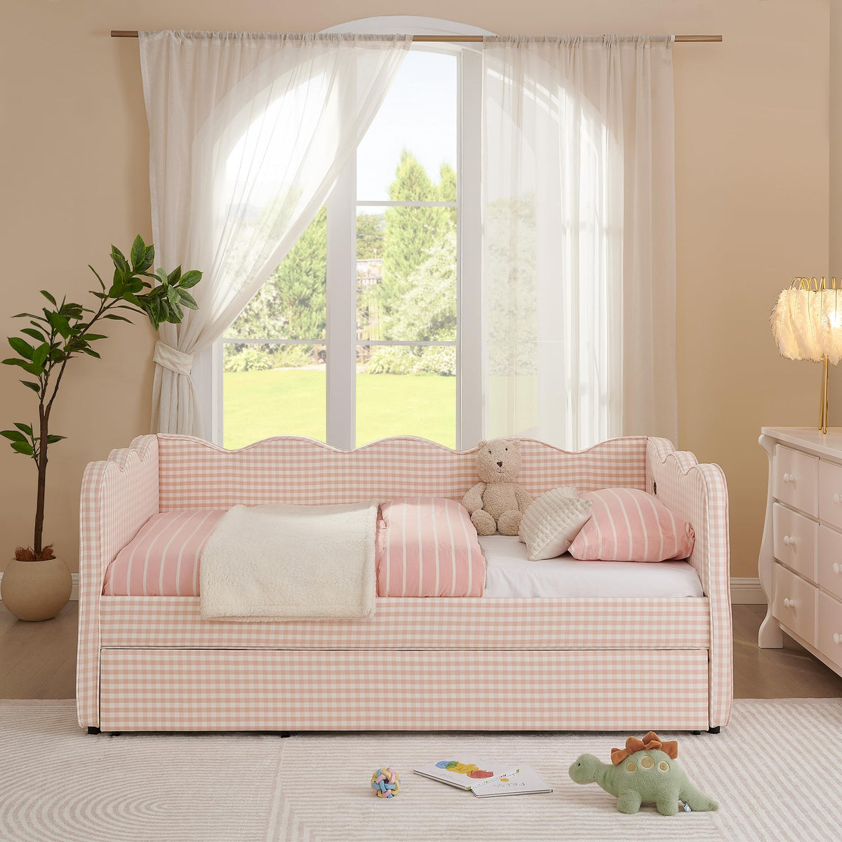 Twin to King Upholstered Daybed with Pop Up Trundle Bed T397