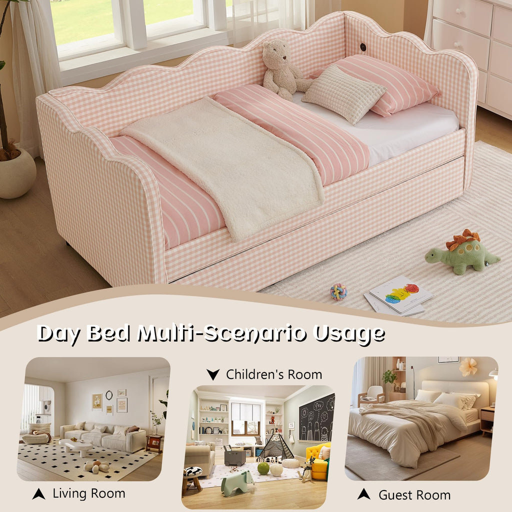 Twin to King Upholstered Daybed with Pop Up Trundle Bed T397